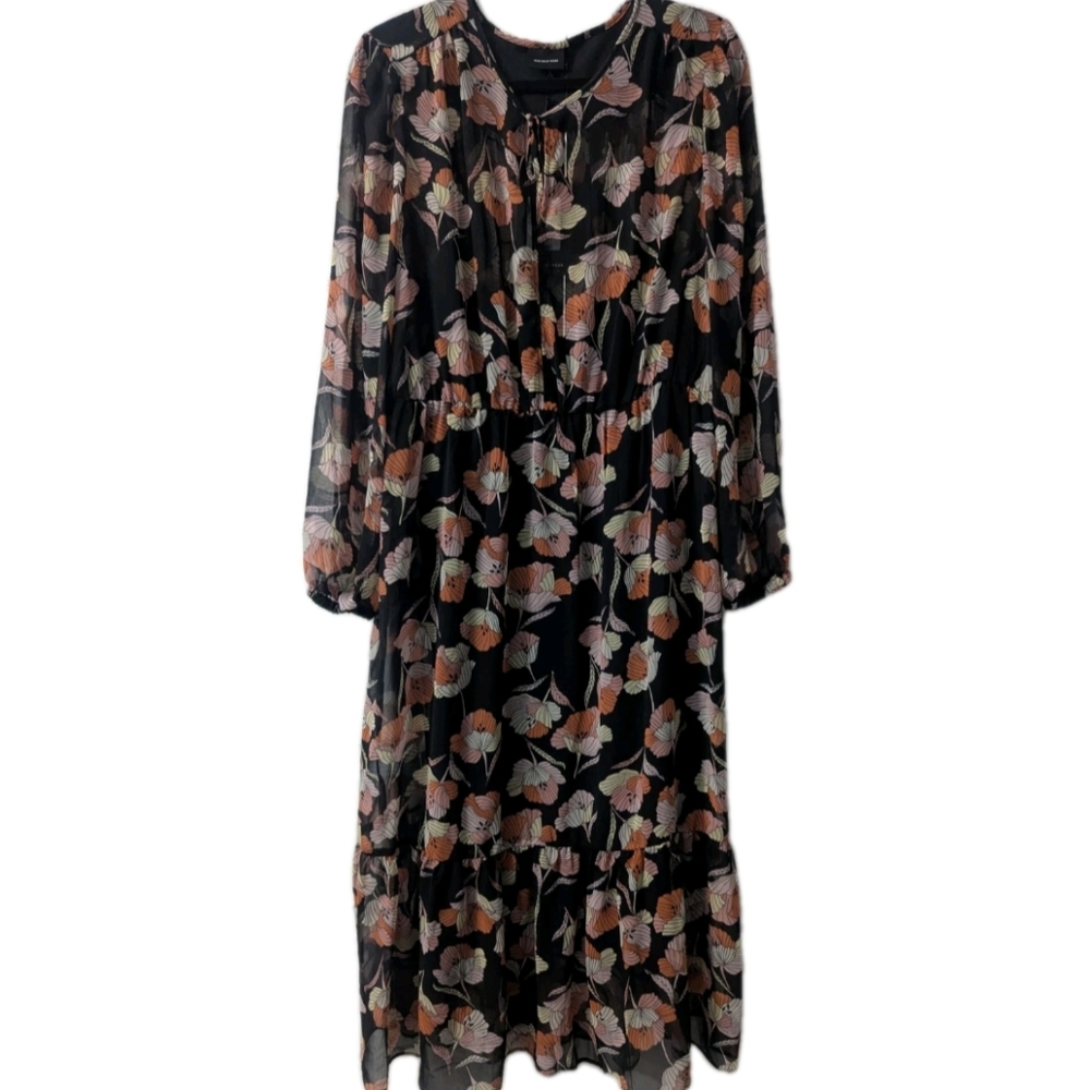 NWT Long Dress SZ XL Floral Poppy modest Sheer Balloon Sleeve Who What Wear